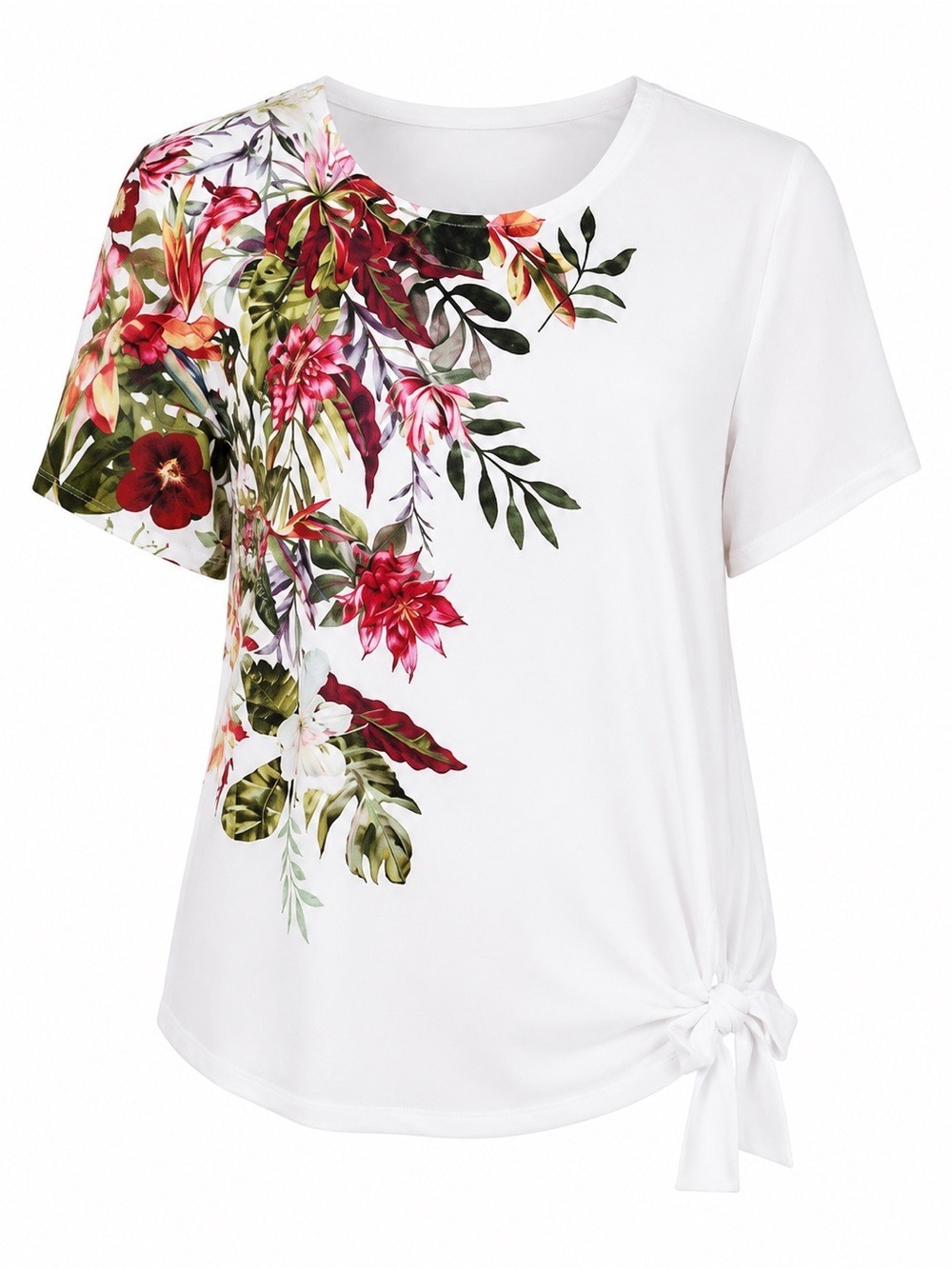 • CYC Coco Y Club White Tropical Floral Asymmetrical Blouse | Size M - Picture 2 of 9